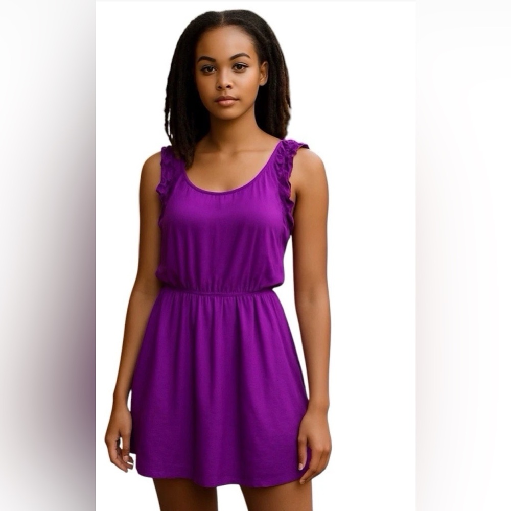🔥SALE🔥 B.Smart Vibrant Purple Ruffled Sleeve Elastic Waist Dress SZ 8